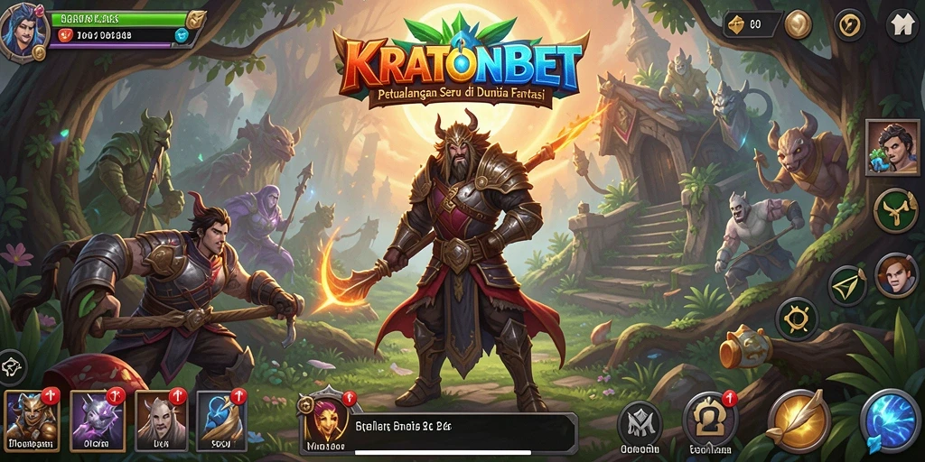 Screenshot gameplay KRATONBET menampilkan karakter menjelajahi dunia fantasi.