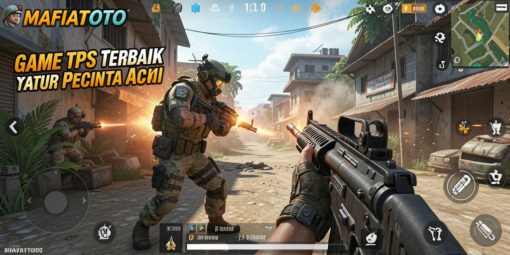Screenshot utama MAFIATOTO menampilkan aksi seru dalam permainan TPS.
