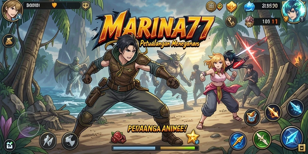 Tampilan gameplay <strong>MARINA77</strong> yang penuh warna dan menghadirkan aksi seru.