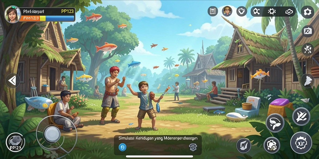 Gameplay PP123 menampilkan interaksi karakter dalam kehidupan sehari-hari.