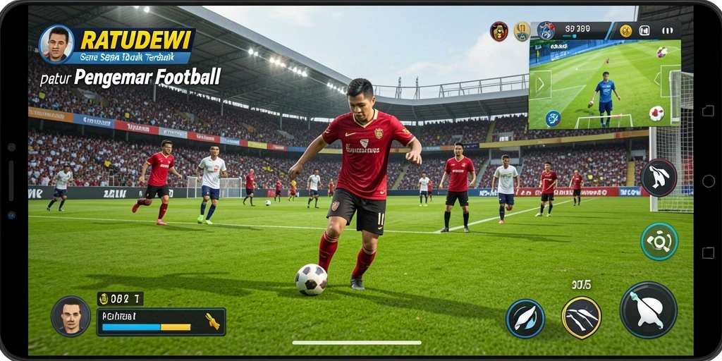 Tangkapan layar gameplay <strong>RATUDEWI</strong> dengan aksi sepak bola yang mendebarkan.